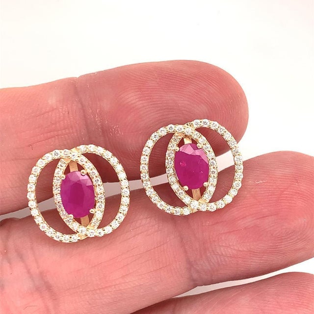 Diamond Ruby Stud Earrings 14 Karat Yellow Gold 2.41 TCW Certified For Sale In New York - Image 6 of 17
