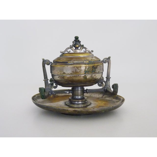 Inkwell on Rotating Tray in Silver Metal For Sale - Image 5 of 9
