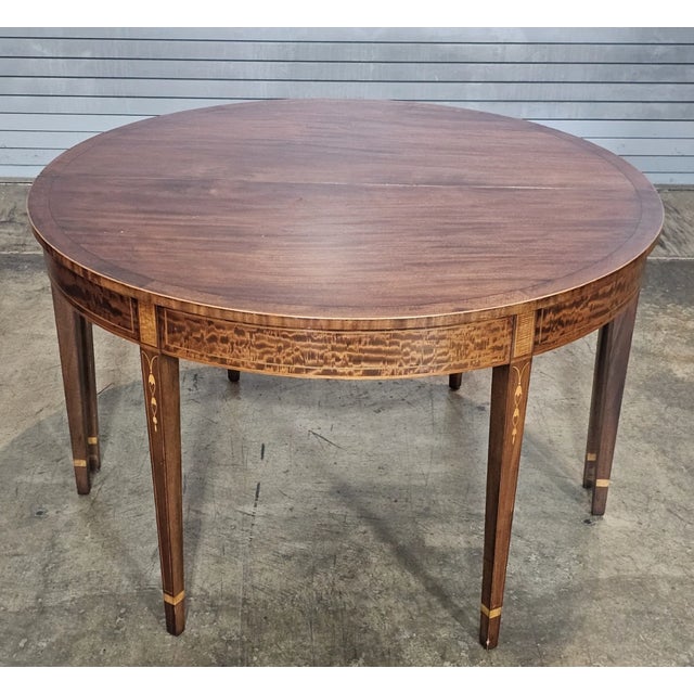 Early 20th Century Pair Federal Mahogany Demi Lune Hall Tables Console Tables Dining Table Inlay For Sale - Image 10 of 12
