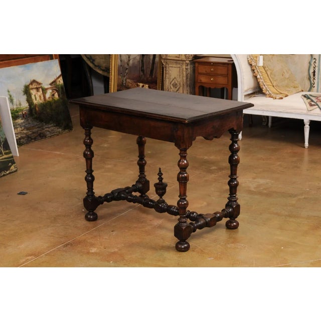 17th Century French Louis XIII Period Walnut Side Table with Baluster Legs and Carved Finial For Sale - Image 11 of 12