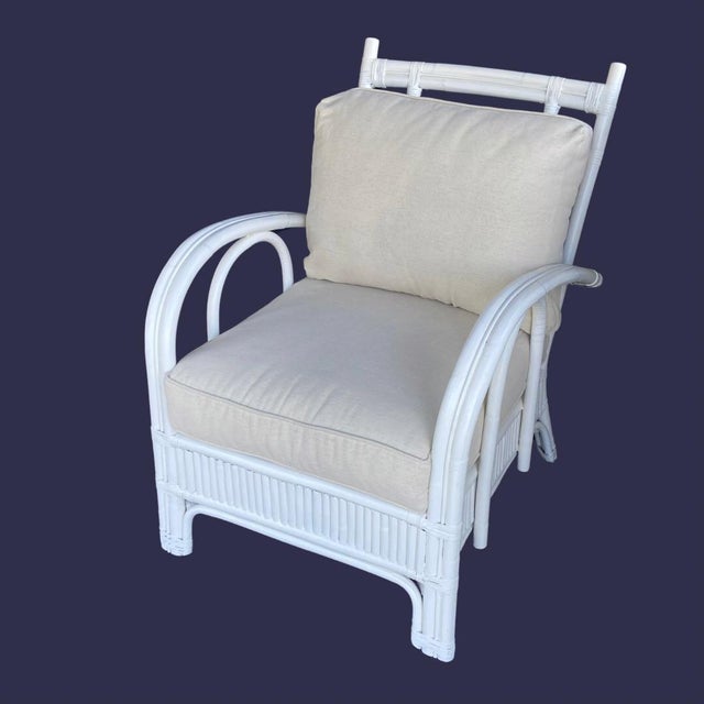 Ivory Vintage Mid Century Attributed to Ficks Reed Bent Rattan Six Piece Patio Set Art Deco Style Palm Beach Regency Coastal Chic For Sale - Image 8 of 9