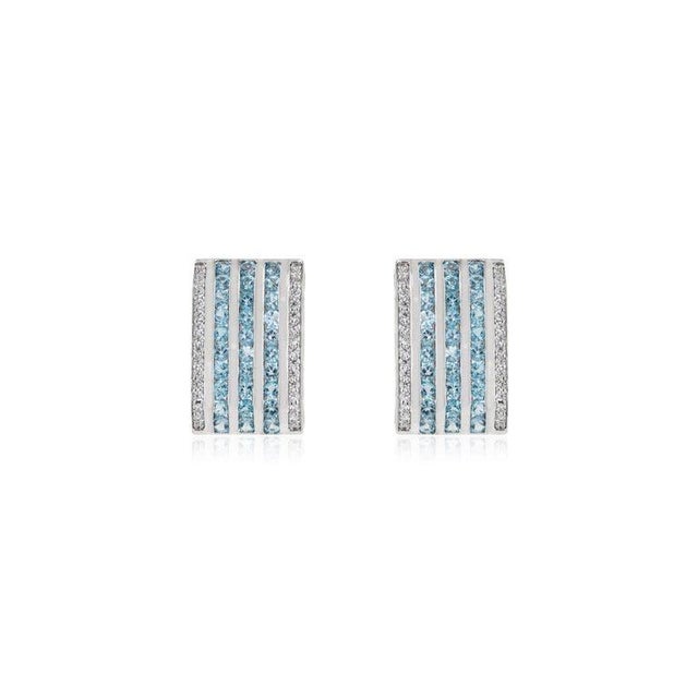 Metal Blue Topaz Stud Earrings With Multi-Line Zircon Gift for Her- A Pair For Sale - Image 7 of 11