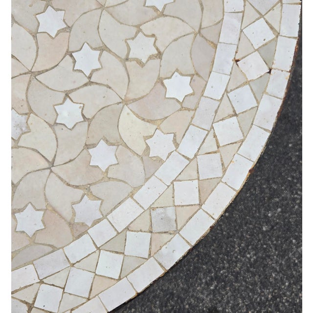 32" Handcrafted Beige and White Rafraf Moroccan Mosaic Table For Sale - Image 4 of 7
