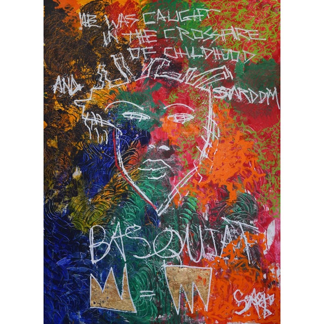 "Basquiat: Caught in the Crossfire" Contemporary Neo Expressionist Painting by Sax Berlin For Sale