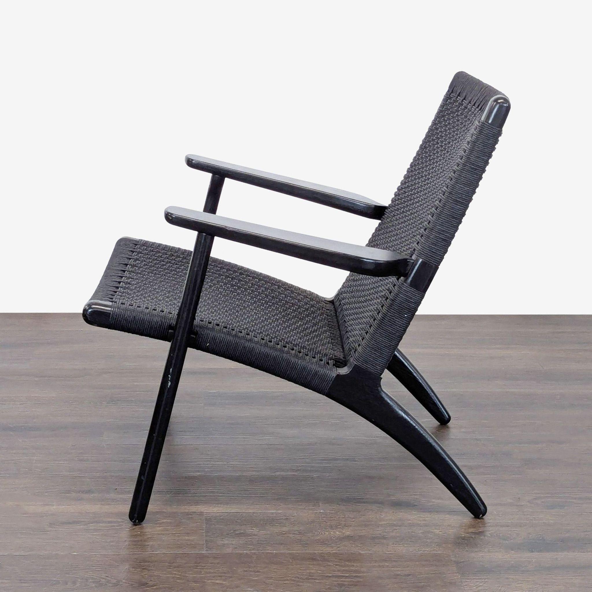 Carl Hansen & Son Ch25 Modern Black Woven Lounge Chair by Hans J