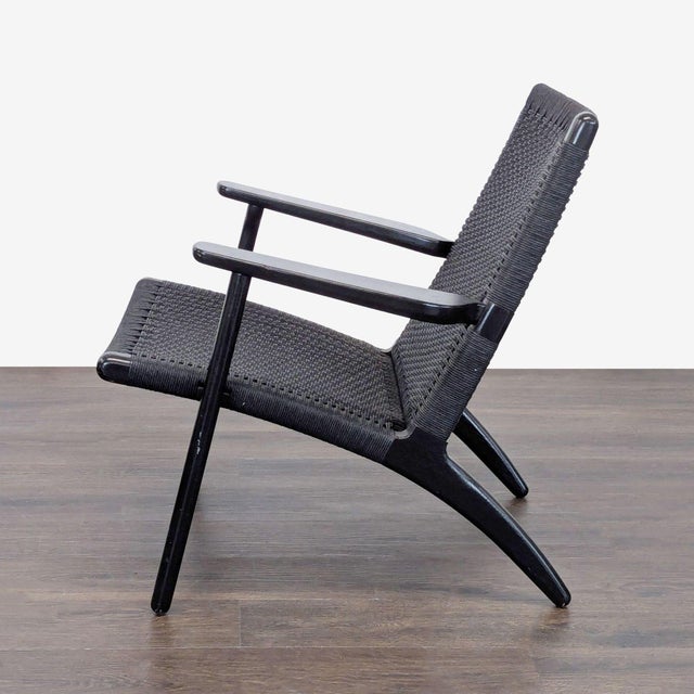 Modern Carl Hansen & Son Ch25 Modern Black Woven Lounge Chair by Hans J. Wegner For Sale - Image 3 of 8