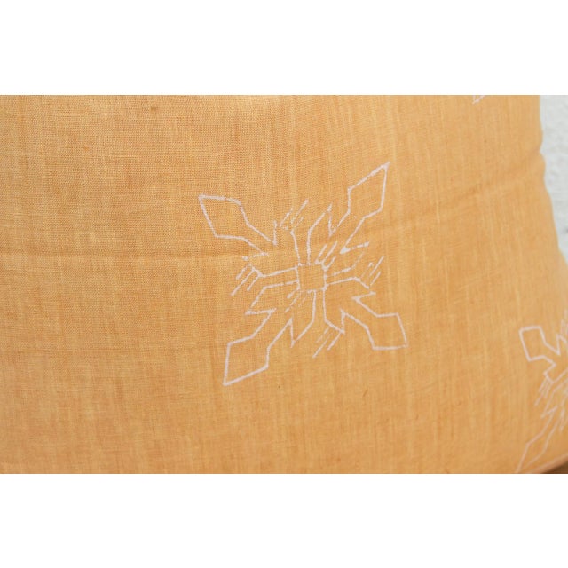 1990s Large 24" Sunburst Yellow Jaipur Blockprint Linen Pillow Cover For Sale - Image 5 of 7