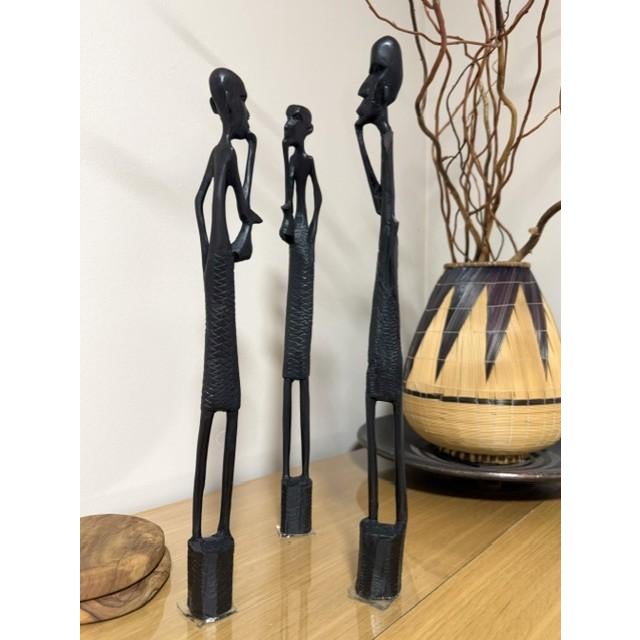 Vintage African Ebony Heavy Wood Sculptures Lot of 3 Such sculptures were typically made in Kenya. One of the figures has...
