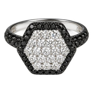 18K White Gold Black Diamond Hexagon Band Ring For Sale