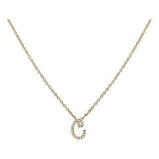 10K Yellow Gold Diamond Accent "C" Initial Script Style Pendant Necklace For Sale