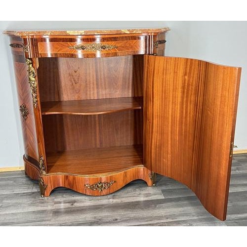 Vintage French Inlaid Cabinet with Brass Ormolu and Marble Top For Sale - Image 16 of 17