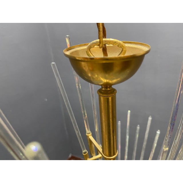 Gaetano Sciolari Murano Glass Rod Brass Chandelier by Gaetano Sciolari, Italy, 1970s For Sale - Image 4 of 12