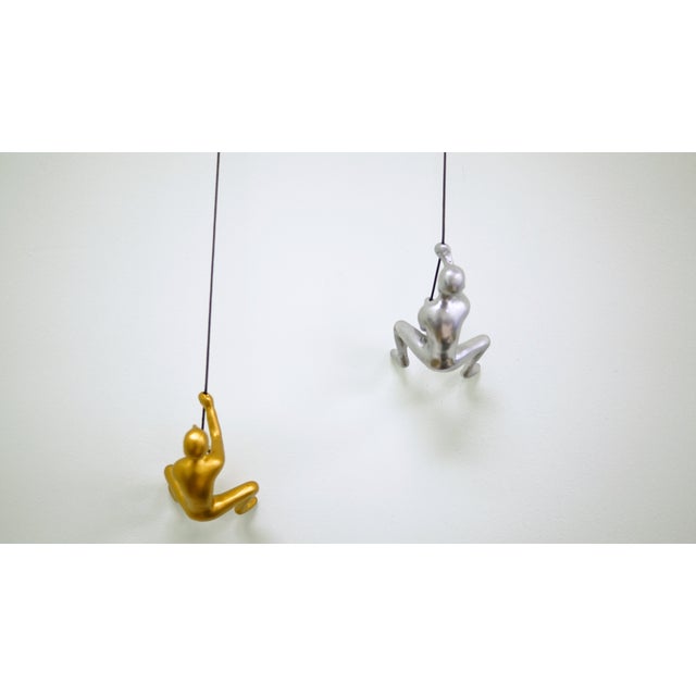 Climbing Man Wall Art Home Decor Silver & Gold For Sale - Image 4 of 5
