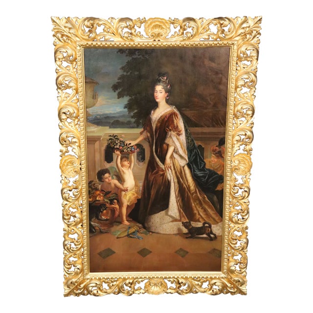 Monumental Painting of "Duchese Du Maire" in Florentine Giltwood Frame For Sale