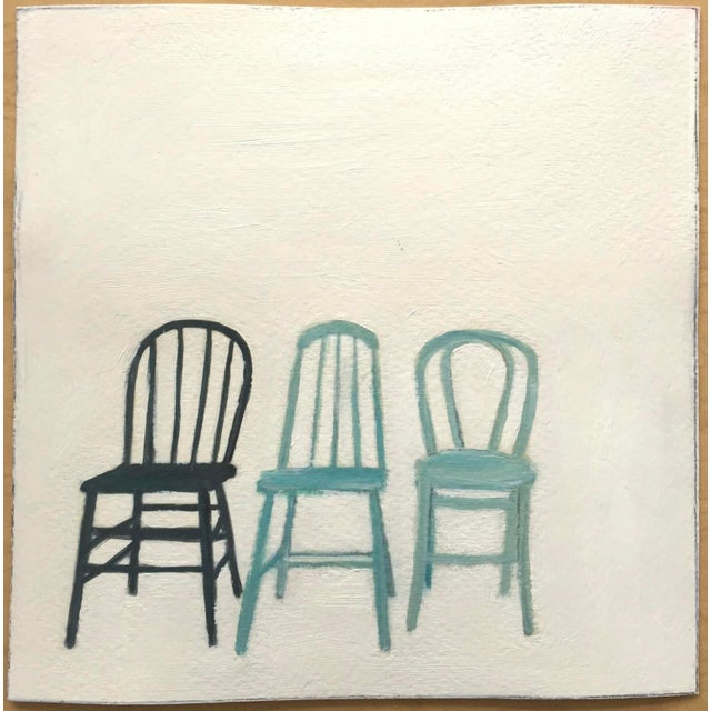 Expressionism 2010s "Small Blue Chairs" Still Life Original Oil Painting by Lara Felsing For Sale - Image 3 of 3