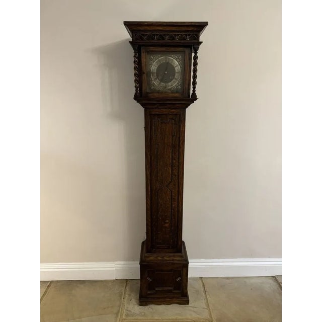 Antique Chiming Grandmother Clock in Oak, 1900 For Sale - Image 4 of 8