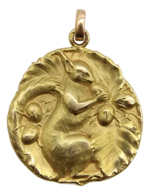Late 19th Century 18k Gold Victorian French Squirrel Medallion