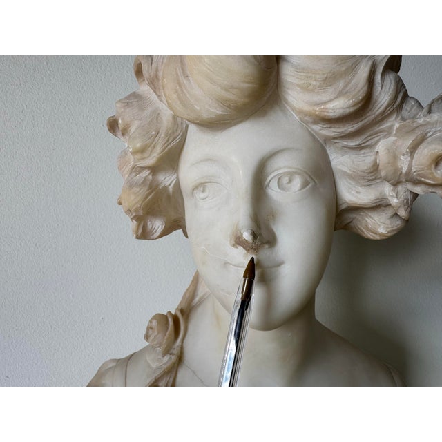 Italian A. Masi Art Nouveau Carved Alabaster Bust Sculpture For Sale - Image 9 of 12