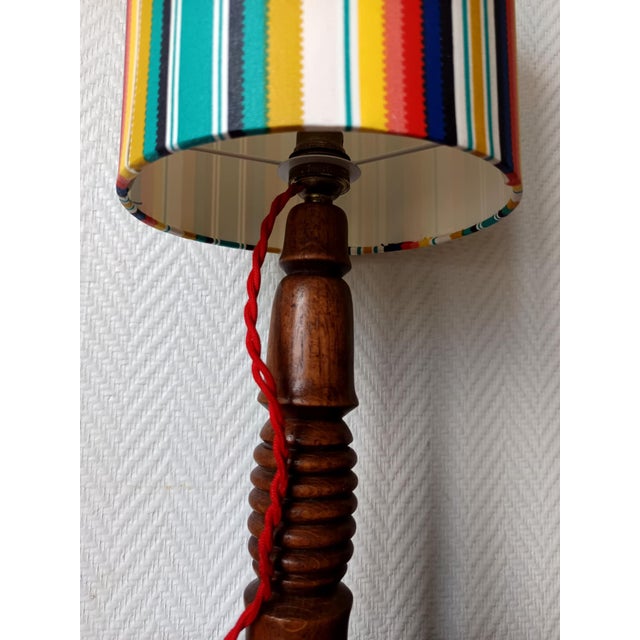 Vintage Turned Wood Lamp and Custom Shade, 1960s For Sale - Image 13 of 14