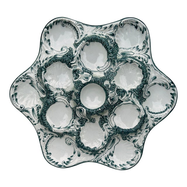 Large French Majolica Oyster Platter, Circa 1890 For Sale
