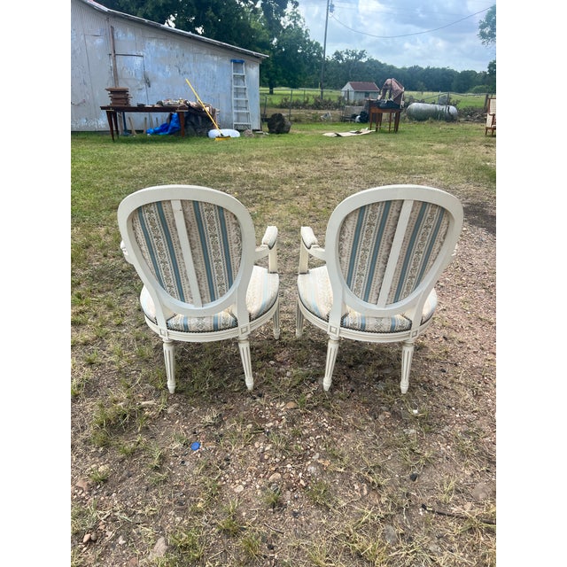 French 19th Century Louis XVI Painted Walnut Arm Chairs - Set of 2 For Sale - Image 9 of 9