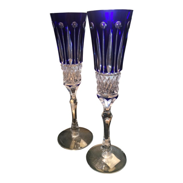 Faberge Xenia Cobalt Blue Champagne Flutes A Pair Chairish