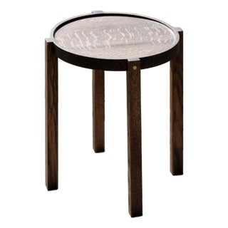 Small Contemporary Epic Steel Wood Side Table With Bronze Details For Sale