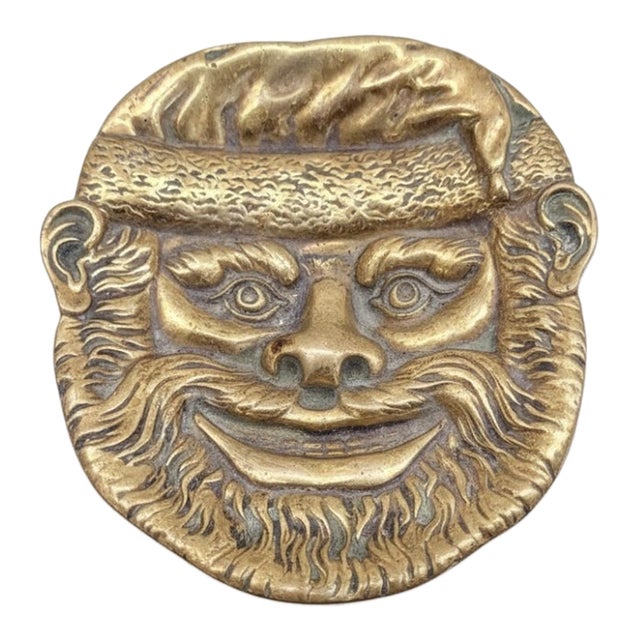 Antique Cast Brass Father Christmas Face Tray – Victorian/Edwardian England For Sale
