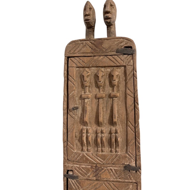 African Lg Vintage Unique Dogon Hand Carved Wooden Box Mali 24" H For Sale - Image 3 of 11