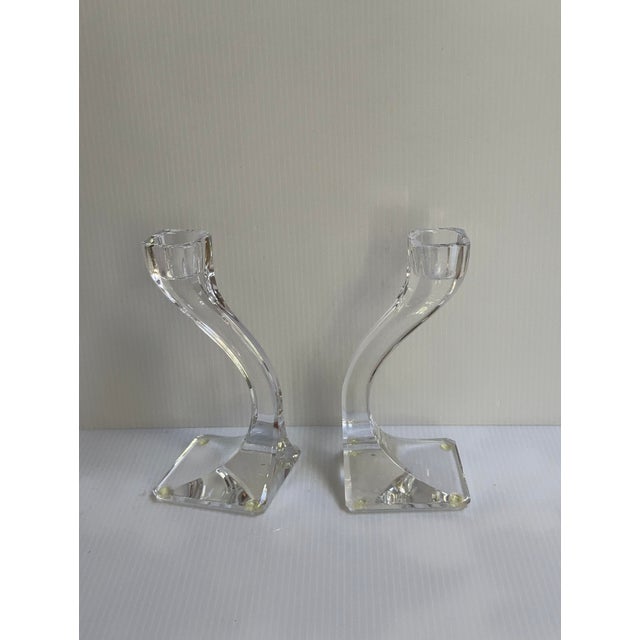 Nachtmann Germany Vintage 1980s Elegant "Duetto" Crystal Carved 8" High Candleholders Set of Two(2) For Sale - Image 9 of 18