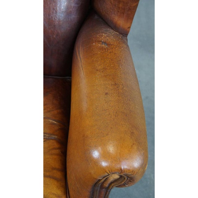 Brown Vintage Sheep Leather Wing Chair For Sale - Image 8 of 17