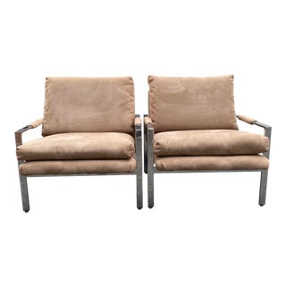1970s Milo Baughman Style Chrome Club Chairs - A Pair For Sale