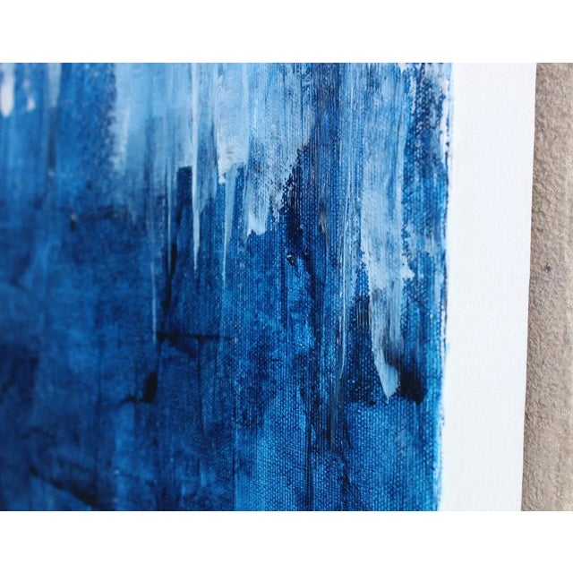 BLUE JAZZ is an original modern abstract of textured acrylics on gallery-wrapped canvas. Deep and bright blues mix with...