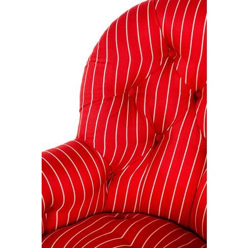 Red French Button Back Red Stripe Armchair For Sale - Image 8 of 11