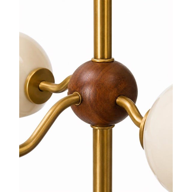 Mid-Century Modern 8 Light Brass Dome Chandelier, Mid Century Tiered Pendant Light, Cream Shade Ceiling Fixture, Sculptural Dining Room Lighting For Sale - Image 3 of 9
