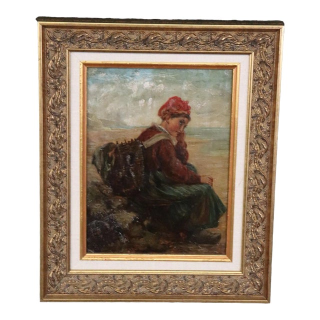 Beautiful Signed Oil on Board Early 1900s Era Painting of Young Woman For Sale