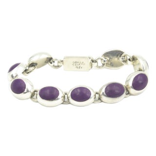 Late 20th Century Mexican Sugilite Oval Link Sterling Silver Bracelet For Sale