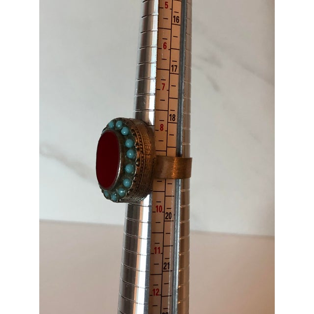 Vintage Turkish Red Carnelian and Turquoise Ring (Size 9) For Sale - Image 9 of 10