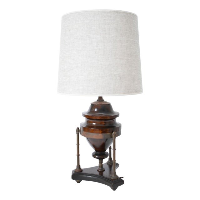 Wood and Brass Baluster Lamp, 1910s For Sale