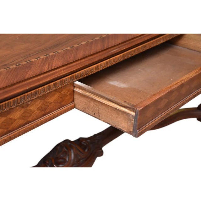 1960s 1960s Mahogany Library or Console Table With Marquetry Top Inlay in Center For Sale - Image 5 of 6