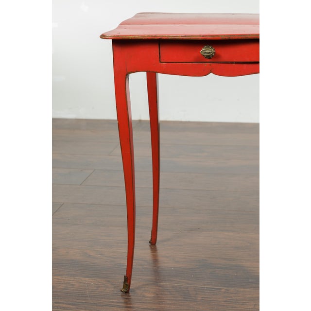 French 1820s Restauration Period Red Side Table with Serpentine Top and Drawer For Sale - Image 9 of 12