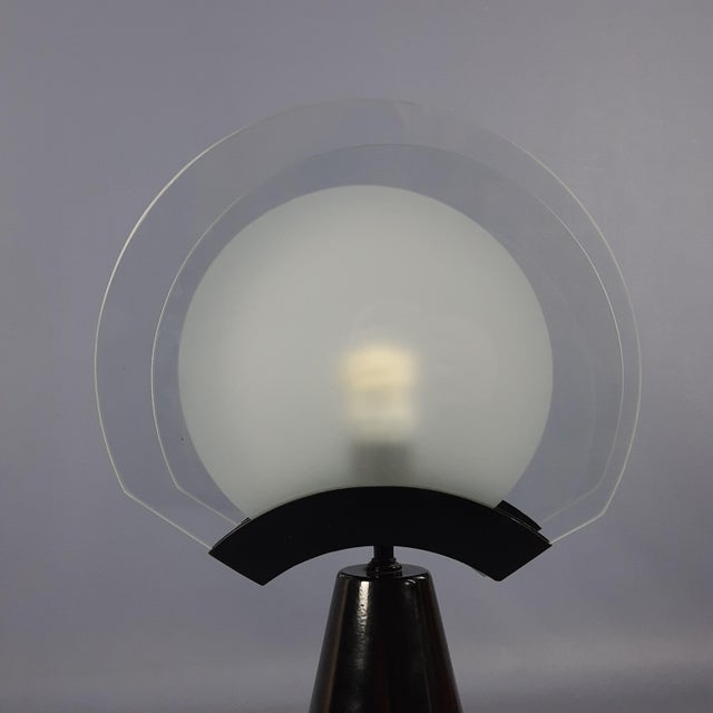 Black Space Age Satin Glass Table Lamp with Black Conical Base, 1970 For Sale - Image 8 of 12