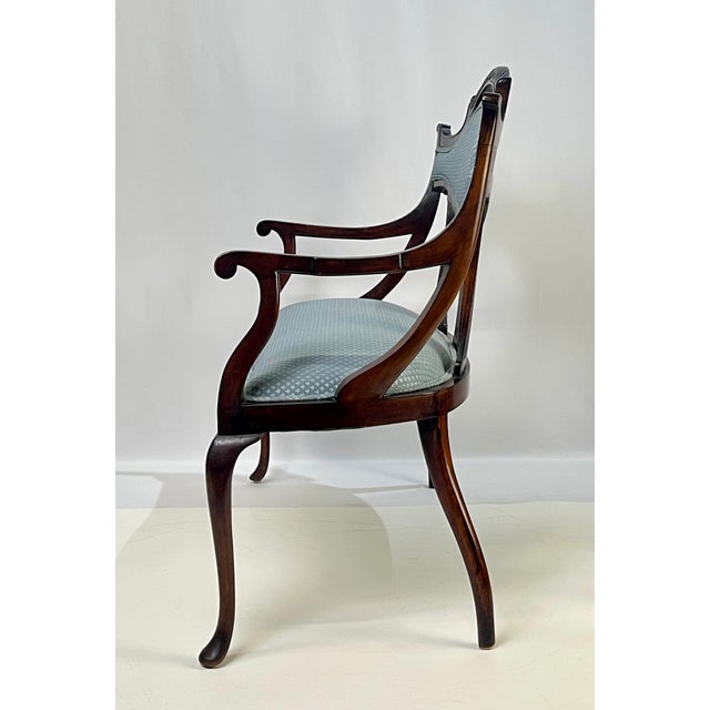 Blue Antique Classical Mahogany Lyre-Back Settee For Sale - Image 8 of 16