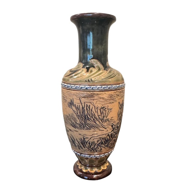 Arts & Crafts Antique Royal Doulton Lambeth Stoneware Hanna Barlow Incised Donkey Vase For Sale - Image 3 of 17