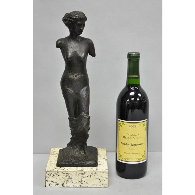 Vintage Mid Century Modern Bronze Brutalist Classical Nude Woman Sculpture Figure Signed "A RISI" to Base. Circa Mid 20th...