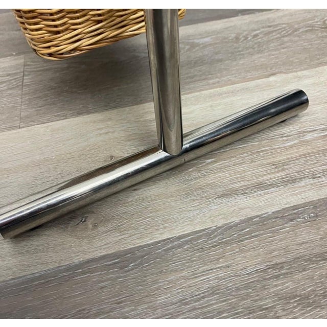 Wood Andrea Branzi for Zanotta, "Potto" Chrome Wicker Side Table Magazine Holder Rack For Sale - Image 7 of 8