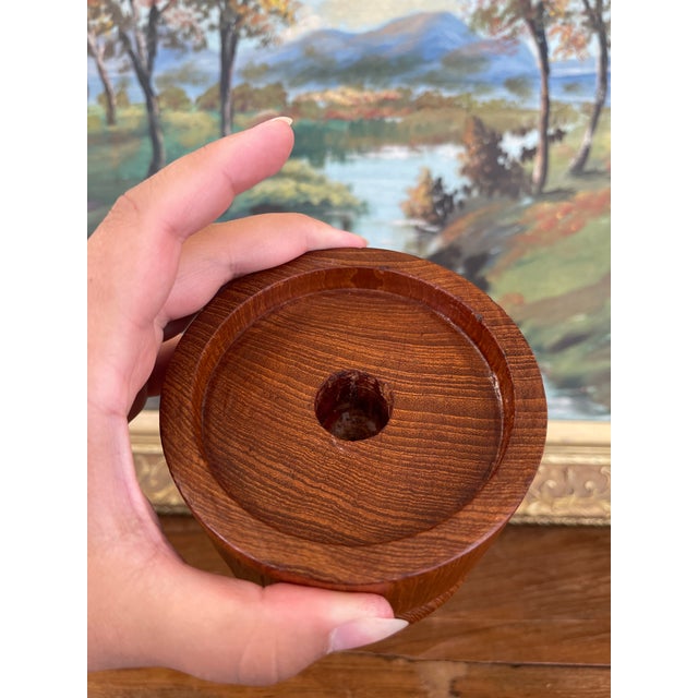 Brown Vintage Kalmar Teak Wood Candle Holder or Vessel Base, Made in Thailand. For Sale - Image 8 of 10