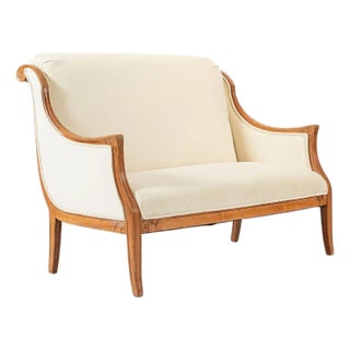 Antique French Art Deco Two-Seat Loveseat Sofa Cream Upholstery 1940s For Sale