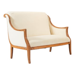 Antique French Art Deco Two-Seat Loveseat Sofa With Cream Upholstery, 1940s For Sale