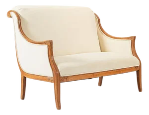 Antique French Art Deco Two-Seat Loveseat Sofa With Cream Upholstery, 1940s